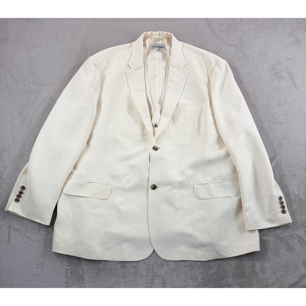 J.Peterman Blazer Sport Coat Jacket & Vest Set in Ivory Silk Linen Blend Men 56